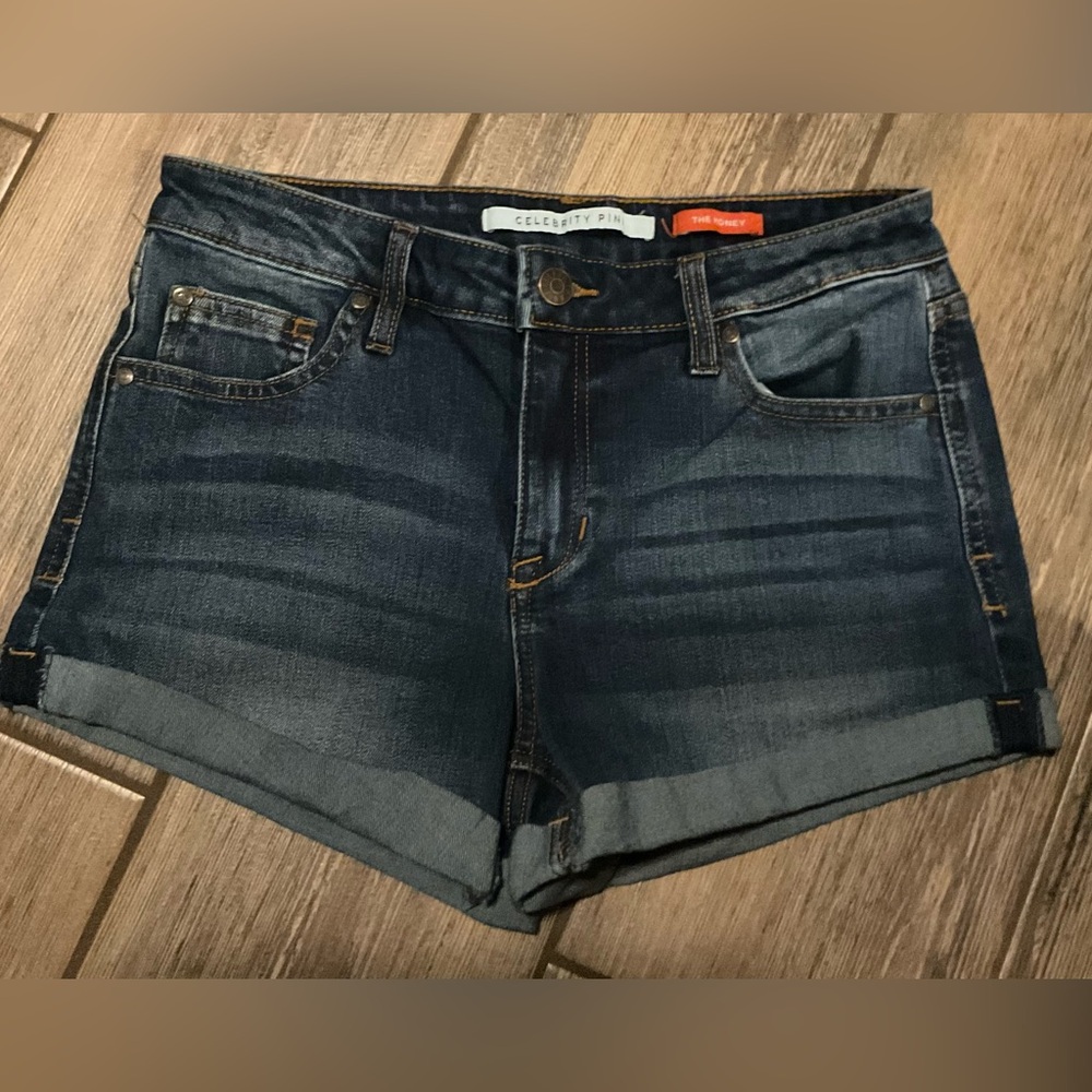 Celebrity Pink Blue Jean Shorts Mid-Rise Cuffed 7/28